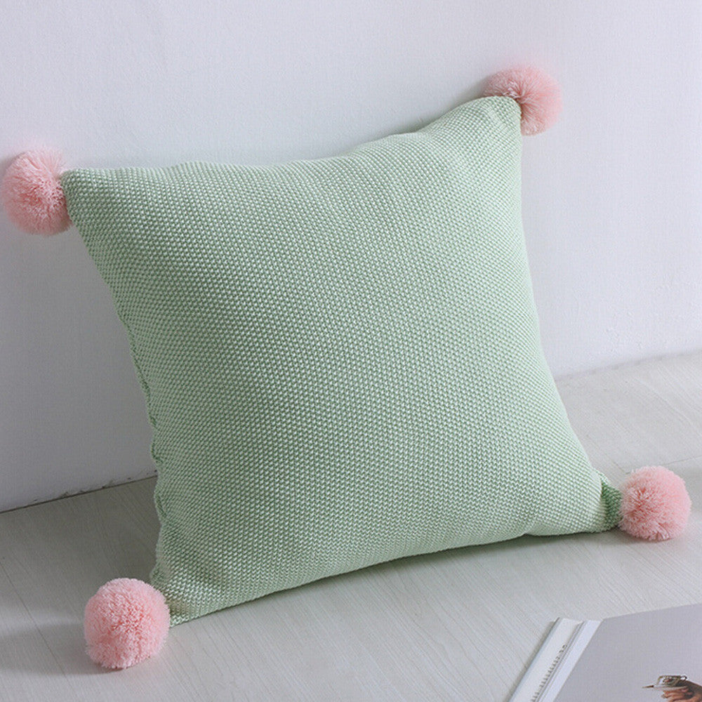 Cushion Cover - Mint with Pink PomPom