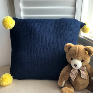 Cushion Cover - Navy with Yellow PomPom