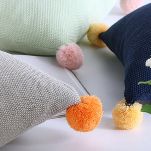 Cushion Cover - Navy with Yellow PomPom