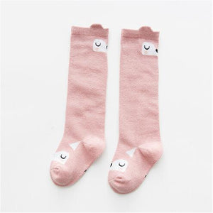 Fox Knee High Long Socks - Pink
