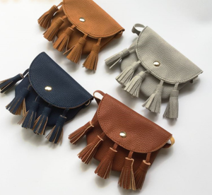 Brown Tassel Coin Purses - Many colours available - customise with your choice of badges